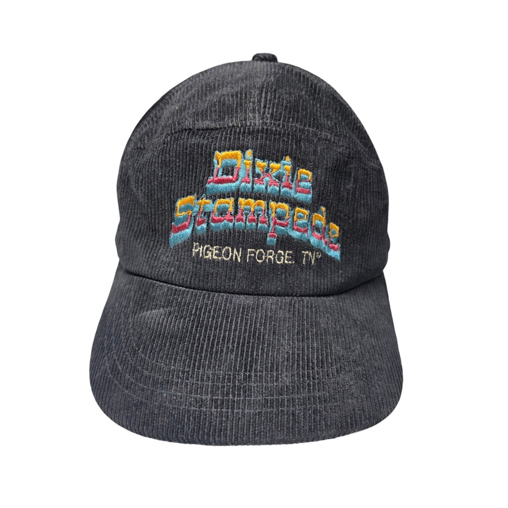 Vintage Dixie Stampede Pigeon Forge TN Black‎ Corduroy Hat Leather Strap OSFA